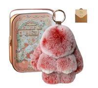 HItianya Fluffy Bunny Keychain, Fluffy Bunny Charms with Exquisite Box, Bunny In a Tin, Handmade Soft Bunny Pompom Keychain for Bags, Keys (Burgundy)