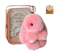 HItianya Fluffy Bunny Keychain, Fluffy Bunny Charms with Exquisite Box, Bunny In a Tin, Handmade Soft Bunny Pompom Keychain for Bags, Keys (Pink)