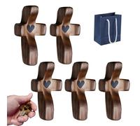 HItianya Handcrafted Wooden Cross My Heart, Cross My Heart Wooden Cross,Cross Wooden Pocket Hand Held, Fingertip Stress Relief Gifts Pocket Small Cross Handheld - Encouragement Gift (5pcs)