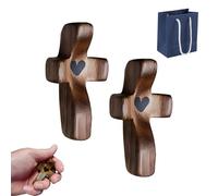 HItianya Handcrafted Wooden Cross My Heart, Cross My Heart Wooden Cross,Cross Wooden Pocket Hand Held, Fingertip Stress Relief Gifts Pocket Small Cross Handheld - Encouragement Gift (2pcs)