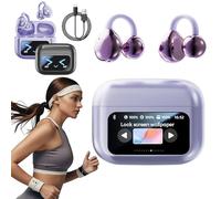 HItianya M100 Clip On Ear Headphones with Audio-Visual Future Touch Screen of 13 Functions, IPX7 Waterproof In Ear Headphones, Ears Clip Bluetooth Headphone for Workout/Running (Purple)
