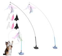 HItianya MeowMastery Toy, MeowMastery Teaser Wand - Teaser Wand with Strong Suction Cup, 3 Types of Replacement Feathers, for Indoor Adult Cats Boredom and Exercise (Black, Blue)