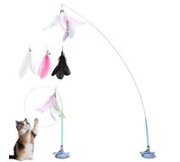 HItianya MeowMastery Toy, MeowMastery Teaser Wand - Teaser Wand with Strong Suction Cup, 3 Types of Replacement Feathers, for Indoor Adult Cats Boredom and Exercise (Blue)
