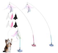 HItianya MeowMastery Toy, MeowMastery Teaser Wand - Teaser Wand with Strong Suction Cup, 3 Types of Replacement Feathers, for Indoor Adult Cats Boredom and Exercise (Pink, Blue)