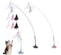 HItianya MeowMastery Toy, MeowMastery Teaser Wand - Teaser Wand with Strong Suction Cup, 3 Types of Replacement Feathers, for Indoor Adult Cats Boredom and Exercise (Black, Pink)