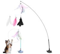 HItianya MeowMastery Toy, MeowMastery Teaser Wand - Teaser Wand with Strong Suction Cup, 3 Types of Replacement Feathers, for Indoor Adult Cats Boredom and Exercise (Black)