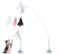 HItianya MeowMastery Toy, MeowMastery Teaser Wand - Teaser Wand with Strong Suction Cup, 3 Types of Replacement Feathers, for Indoor Adult Cats Boredom and Exercise (Green)