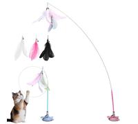 HItianya MeowMastery Toy, MeowMastery Teaser Wand - Teaser Wand with Strong Suction Cup, 3 Types of Replacement Feathers, for Indoor Adult Cats Boredom and Exercise (Pink)