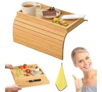 HItianya Modern Bamboo Couch Cup Holder, Foldable Bamboo Tray with Cup Holder, Non-Slip, Space-Saving, Brown