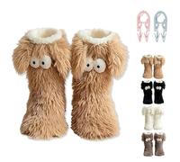 HItianya Muffle Cozy Socks, Women's Fluffy Fleece Sock Slippers, Non-slip Sole Ultra-Warm Slipper Socks with Cute Big Eyes, Thick Fleece