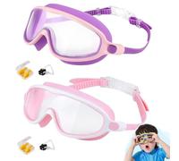 HItianya My Cool Summer Goggles, No Leaking Swim Glasses for Men Women Youth, Waterproof Anti-Fog Kids Swimming Clip on Goggle with Ears Plugs Attached for Junior Boys Girls (Purple Pink*Pink White)
