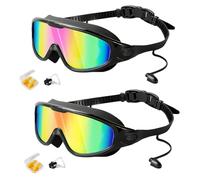 HItianya My Cool Summer Goggles, No Leaking Swim Glasses for Men Women Youth, Waterproof Anti-Fog Kids Swimming Clip on Goggle with Ears Plugs Attached for Junior Boys Girls (Black Red Powder)
