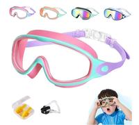 HItianya My Cool Summer Goggles, No Leaking Swim Glasses for Men Women Youth, Waterproof Anti-Fog Kids Swimming Clip on Goggle with Ears Plugs Attached for Junior Boys Girls (Pink Green)