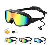 HItianya My Cool Summer Goggles, No Leaking Swim Glasses for Men Women Youth, Waterproof Anti-Fog Kids Swimming Clip on Goggle with Ears Plugs Attached for Junior Boys Girls (Black With Red)
