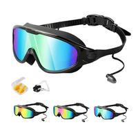 HItianya My Cool Summer Goggles, No Leaking Swim Glasses for Men Women Youth, Waterproof Anti-Fog Kids Swimming Clip on Goggle with Ears Plugs Attached for Junior Boys Girls (Black With Gold)