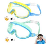 HItianya My Cool Summer Goggles, No Leaking Swim Glasses for Men Women Youth, Waterproof Anti-Fog Kids Swimming Clip on Goggle with Ears Plugs Attached for Junior Boys Girls (Yellow Blue*Green Blue)