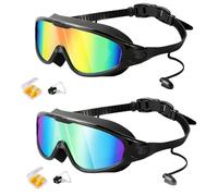 HItianya My Cool Summer Goggles, No Leaking Swim Glasses for Men Women Youth, Waterproof Anti-Fog Kids Swimming Clip on Goggle with Ears Plugs Attached for Junior Boys Girls (Black Red Gold)