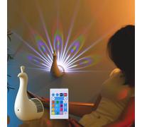 HItianya Peacock Wall Light, Peacock Wall Lamp,Peacock Projection Lamp, Peacock Night Light, Seven-Color Peacock Night Light with Remote Control for Home Living Room Decor (White)