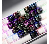 HITIME XVX Black Butterfly Shine Through Keycaps, Love Theme Cute Custom Keycaps, Blank OEM Profile IMD Translucent Keycap, Anime Style, for MX Switches Mechanical Keyboard, Silver（Only 21 Keys