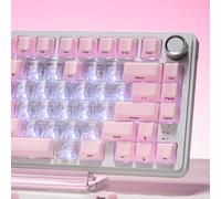 HITIME XVX Crystal Jelly Keycaps 75 Percent, Cute Custom Keycaps 95 Keys with 20 Keys Clear Key caps, Cherry Profile for 61/68/84/87 Cherry Gateron MX Mechanical, Side Printed, Pink