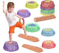 Hitish Light Up Stepping Stones Kids - 8PCS Non-Slip Stackable Sensory Toys for Toddlers Ages 3-5 - Garden Game Obstacle Course Coordination Balance Beams Board for Outdoor Indoor