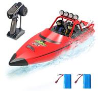 Hitish RC Boat for Kids Adults 2.4GHz Remote Control Boats with LED Light for Pool Lakes Water, 20MPH Fast Speed Racing Jet Boat Toy for Boys Girls, 2 Rechargeable Batteries 40+ Mins, Red
