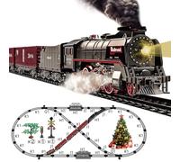 Hitish Train Set for Kids, Electric Train Toys with Realistic Light Sounds Smoke, Christmas Train Model Gifts for Toddlers Boys Girls, Steam Locomotive, Luxury Track & 3 Truck Carriages