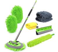 HITJOY 62'' Car Wash Brush Kit with Long Handle, 11PCS Car Cleaning Tools, Microfiber Mitts, Windshield Squeegee, Duster, Towel, Gloves for Cars, SUV, RV, Trucks, Green