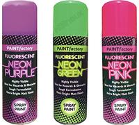HITLINE 3 CANS of Fluorescent NEON Spray can Paint 200 ml Graffiti Extra Bright Purple Green & Pink