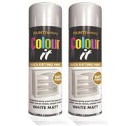 HitlineUK 2 x Quick Drying Spray Paint, Matt White, All-Purpose for Metal/Plastic/Wood, 250ml