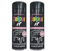 HitlineUK 2 x SATIN BLACK PAINT AEROSOL COLOUR IT SPRAY CAN QUICK DRYING DIY PLASTIC METAL WOOD 250ML