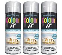 HitlineUK 3 x 250ML WHITE FLAT COLOUR IT MATT FINISH SPRAY PAINT DECORATIVE WOOD METAL
