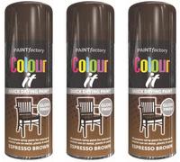HitlineUK 3 X 400ML Brown Gloss Spray Paint for Wood, Plastic, Metal - All Purpose DIY