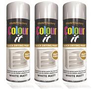 HitlineUK 3 x Quick Drying Spray Paint, Matt White, All-Purpose for Metal/Plastic/Wood, 250ml