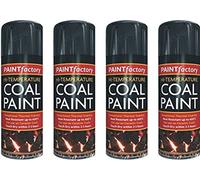 HitlineUK 4 x 400ml Black Heat Resistant Paint 600°C Stove Paint Coal Paint Rejuvenates Gas Coals Fire Spray Paint