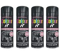 HitlineUK 4 x SATIN BLACK PAINT AEROSOL COLOUR IT SPRAY CAN QUICK DRYING DIY PLASTIC METAL WOOD 250ML