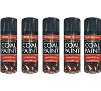HitlineUK 5 x 400ml Black Heat Resistant Paint 600°C Stove Paint Coal Paint Rejuvenates Gas Coals Fire Spray Paint