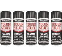 HitlineUK 5 X 400ml Spray Paint Black, Gloss Black, Fast Dry, Acrylic Spray Paint for Metal, Wood, Stone, Cardboard and Paper