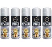 HitlineUK Bright Silver Spray Paint Metallic 200ML Brilliant Gloss Finish Aerosol Spray Paint Interior & Exterior Decorative Metal, Wood, Ceramic (5 Cans)
