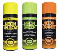 HitlineUK Neon Paint Spray 3 CANS OF FLUORESCENT NEON spray can paint 400 ml graffiti extra bright yellow green orange