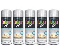HitlineUK SPRAY PAINT, 5 x 250ML WHITE FLAT COLOUR IT MATT FINISH SPRAY PAINT DECORATIVE WOOD METAL