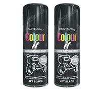 HitlineUK Spray Paint - Jet Black Gloss - (Case of 2 x 250ml cans) Spray Paint for Metal, Wood, Stone, Cardboard and Paper