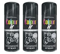 HitlineUK Spray Paint - Jet Black Gloss - (Case of 3 x 250ml cans) Spray Paint for Metal, Wood, Stone, Cardboard and Paper