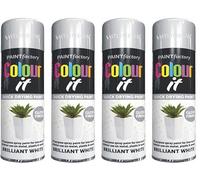 HitlineUK WHITE PAINT SPRAY, BRILLIANT WHITE GLOSS FINISH SPRAY PAINT DECORATIVE WOOD METAL PAINT COLOUR - IT 250ML (4 CANS)