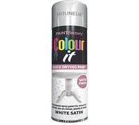 HitlineUK WHITE SPRAY PAINT - WHITE PAINT SATIN PAINT AEROSOL SPRAY CAN DIY PLASTIC METAL WOOD PAINT 250ML