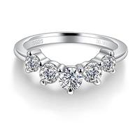 Hitlinker Moissanite Wedding Band for Women 5 Stone Stackable Moissanite Half Eternity Ring 18K White Gold Plated 925 Sterling Silver Round Cut Lab Created Diamond Rings