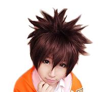 Hitman Reborn! Sawada Tsunayoshi Cosplay Wigs Short Brown Red Mix Fluffy Synthetic Hair Role Playwig + Wig Cap FQ0050