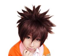 Hitman Reborn! Sawada Tsunayoshi Cosplay Wigs Short Brown Red Mix Fluffy Synthetic Hair Role Playwig + Wig Cap Fq0050