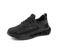 Hitmars Safety Trainers Mens Womens Safety Shoes Steel Toe Cap Trainers Lightweight Work Boots S3 S2 S1 Protective Industrial Breathable Pure Black Size 7.5