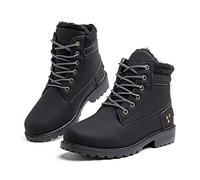 Hitmars Winter Shoes for Women Fur-Lined Warm Ladies Winter Ankle Boots PU Upper Anti-Slip Walking Snow Boots Casual Hi-Top Flat Heel 3.2 CM 3 Black Size UK 3.5